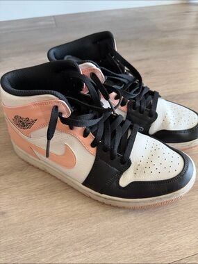 Jordan High-Top Sneakers in Peach, Black & White